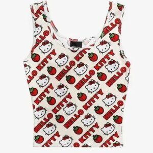 Sanrio Hello Kitty x Dumbgood Strawberry Waffle White Red Crop Tank XL EUC